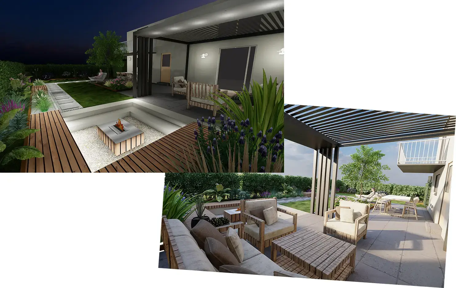 Des vues 3D d'une magnifique terrasse grâce aux compétences en architecture paysagère de Soukaina, de Plantations Weisen