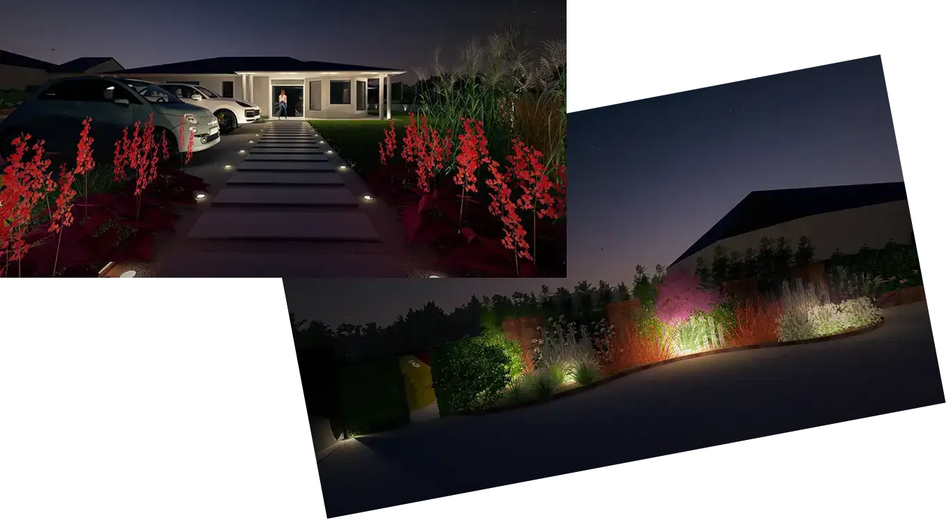 Plantations Weisen réalise des projections 3D de nuit avec éclairage pour un rendu moderne.