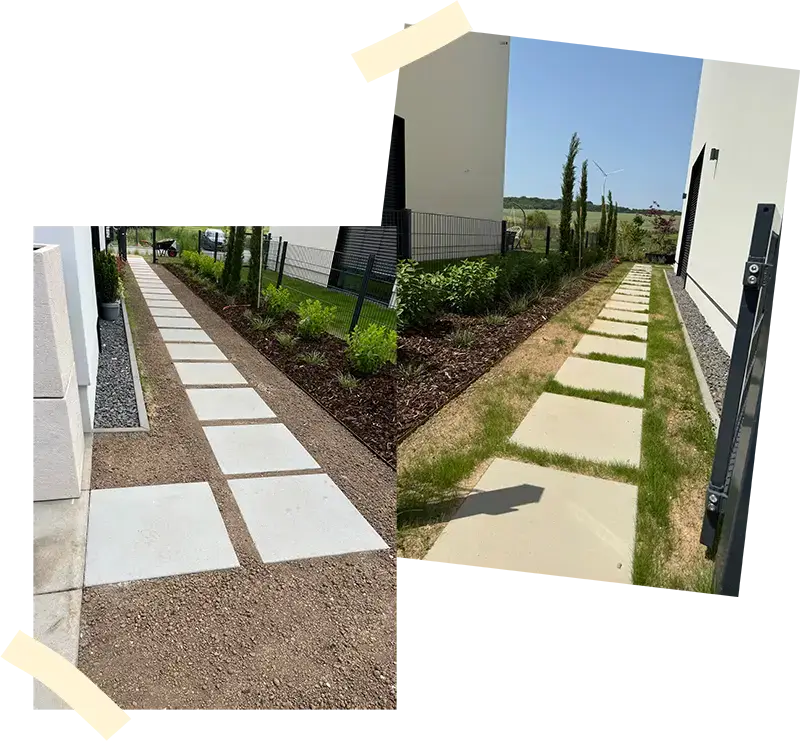 Des photos de pas japonais autour d'une maison ultra contemporaine, installés par le paysagiste Plantations Weisen à Wickrange.