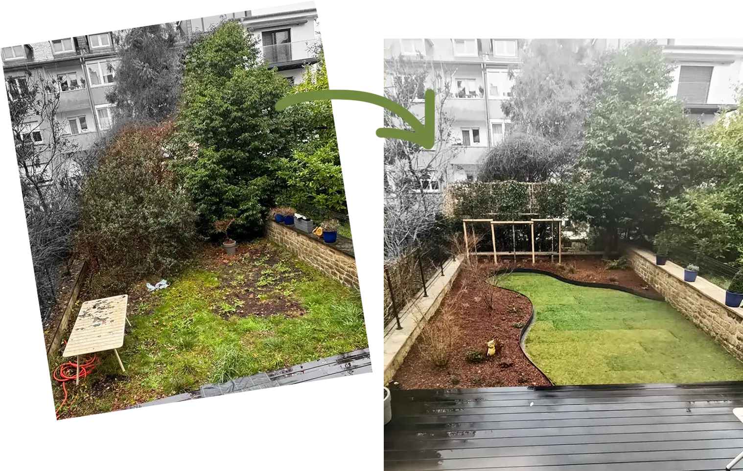 Plantations Weisen zeigt Ihnen in Bildern eine Vorher-Nachher-Ansicht des Projekts eines kleinen Gartens im Stadtzentrum von Luxemburg.