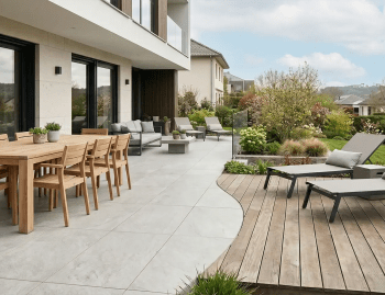 Une très belle maison au Limpertsberg avec une terrasse double (bois et cérame) conçue par un paysagiste professionnel.